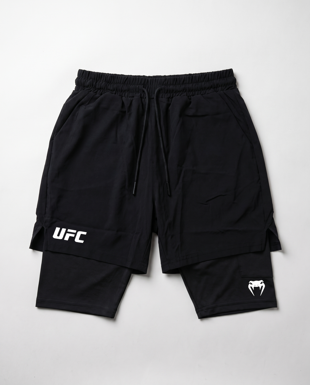 UFC Venum Black 2-in-1 Training Shorts with Inner Tights