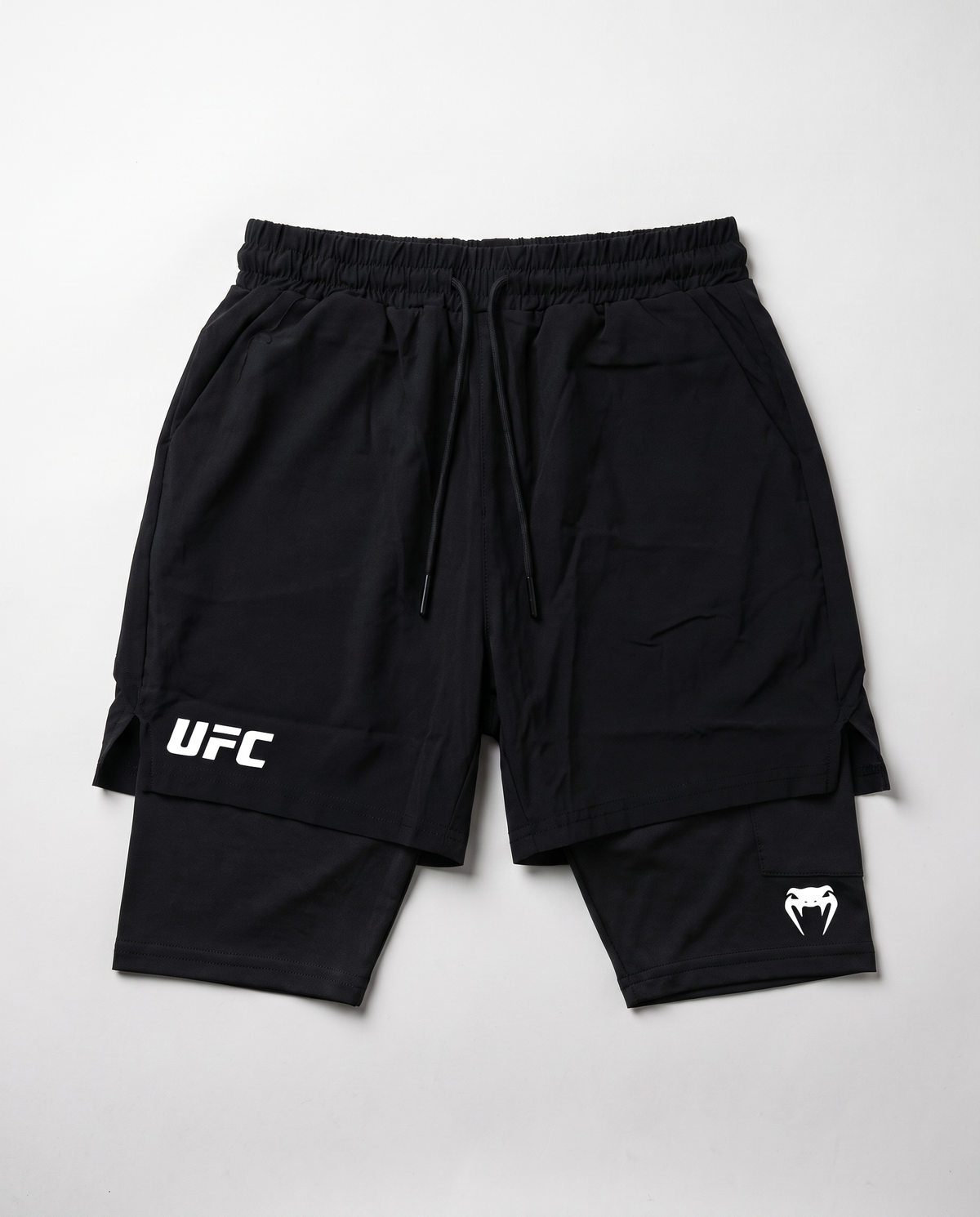 UFC Venum Black 2-in-1 Training Shorts with Inner Tights