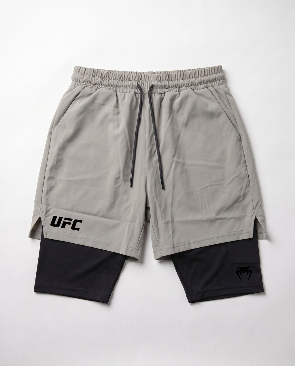 UFC Venum Stone Gray 2-in-1 Training Shorts with Inner Tights