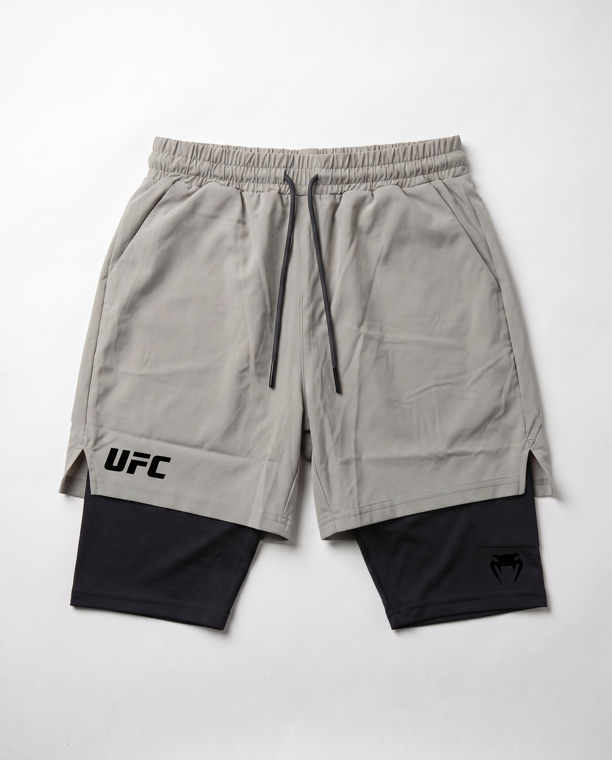 UFC Venum Stone Gray 2-in-1 Training Shorts with Inner Tights