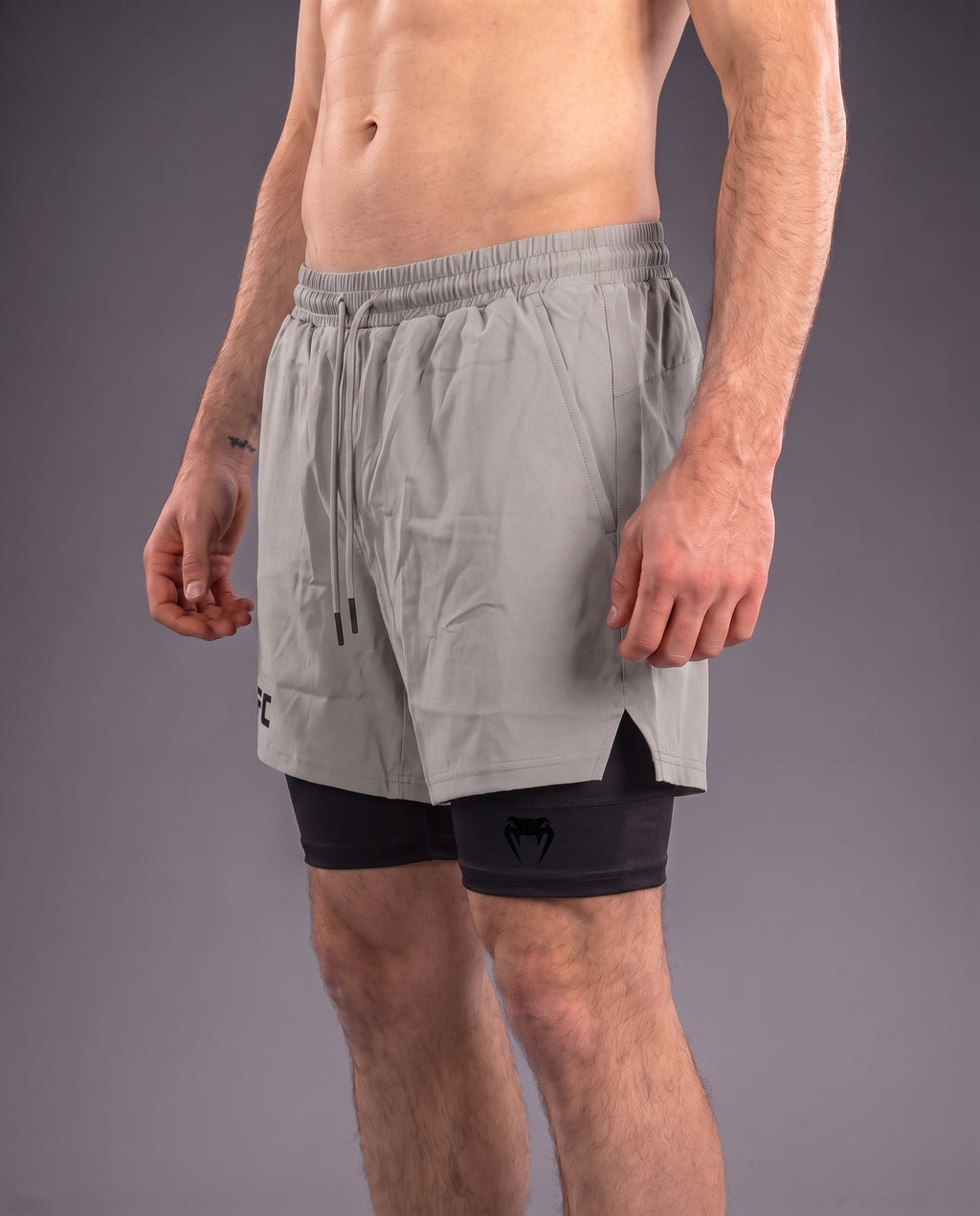 UFC Venum Stone Gray 2-in-1 Training Shorts with Inner Tights