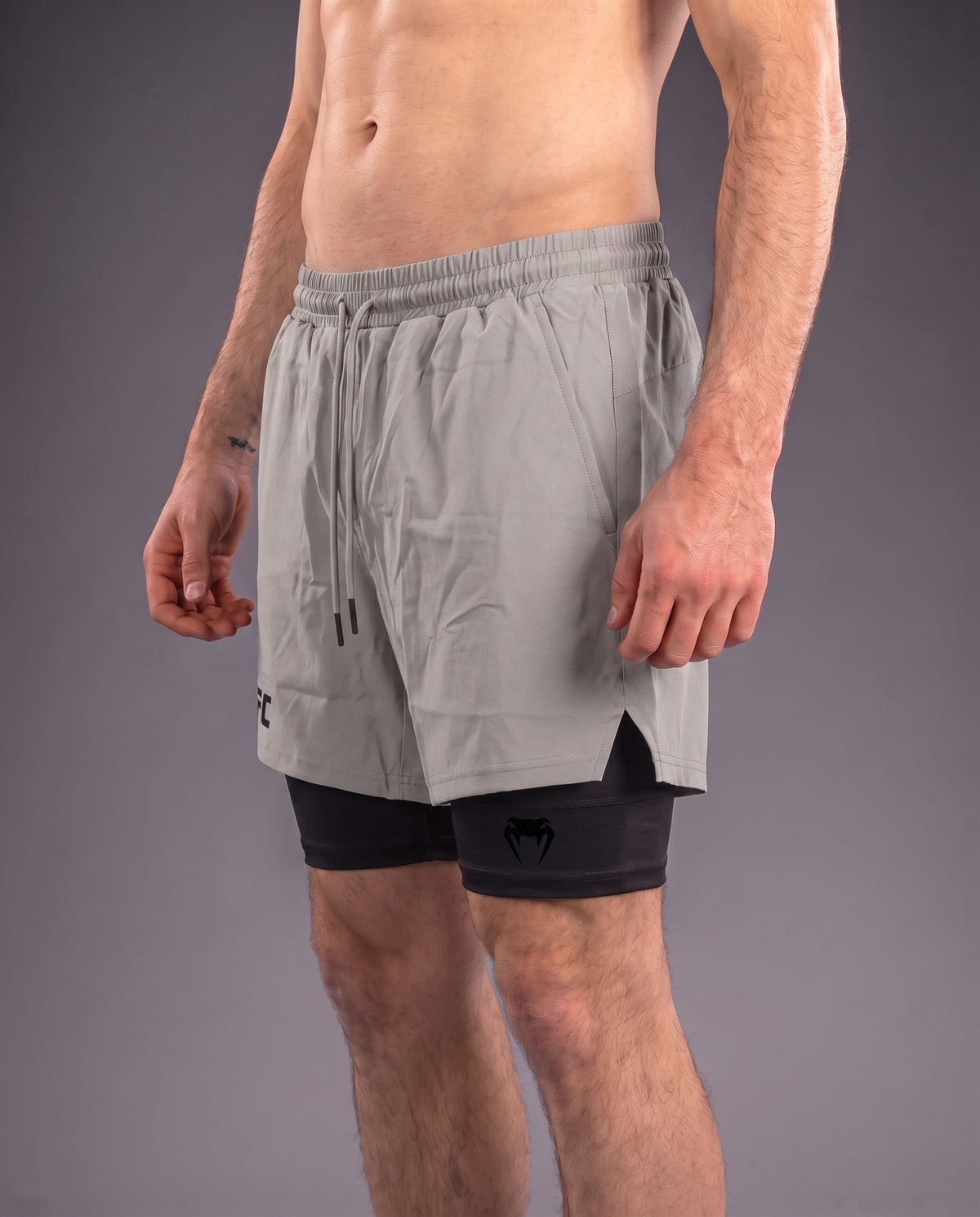 UFC Venum Stone Gray 2-in-1 Training Shorts with Inner Tights