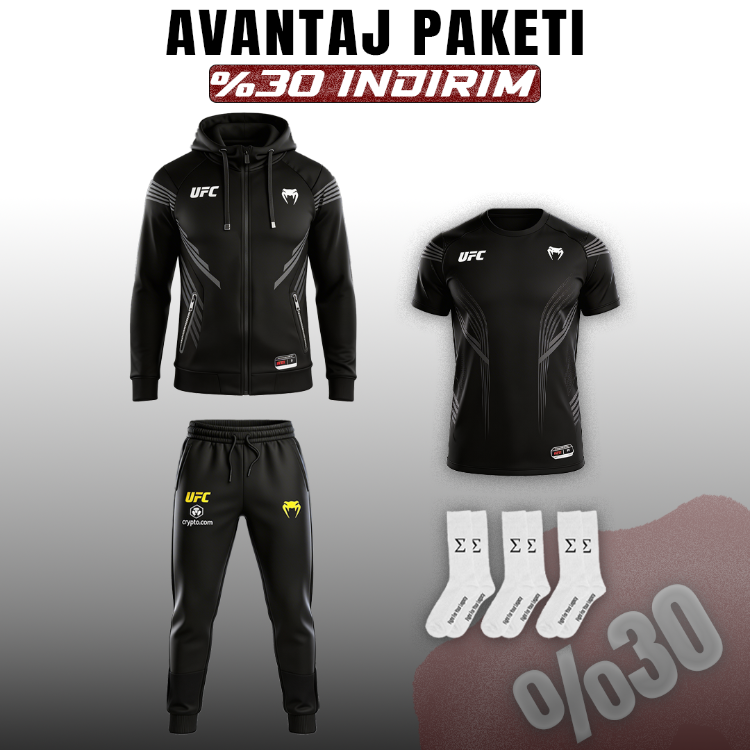 UFC Fight Night Siyah Dövüş Takımı – Zipper+Forma+Eşofman | Avantaj Paketi